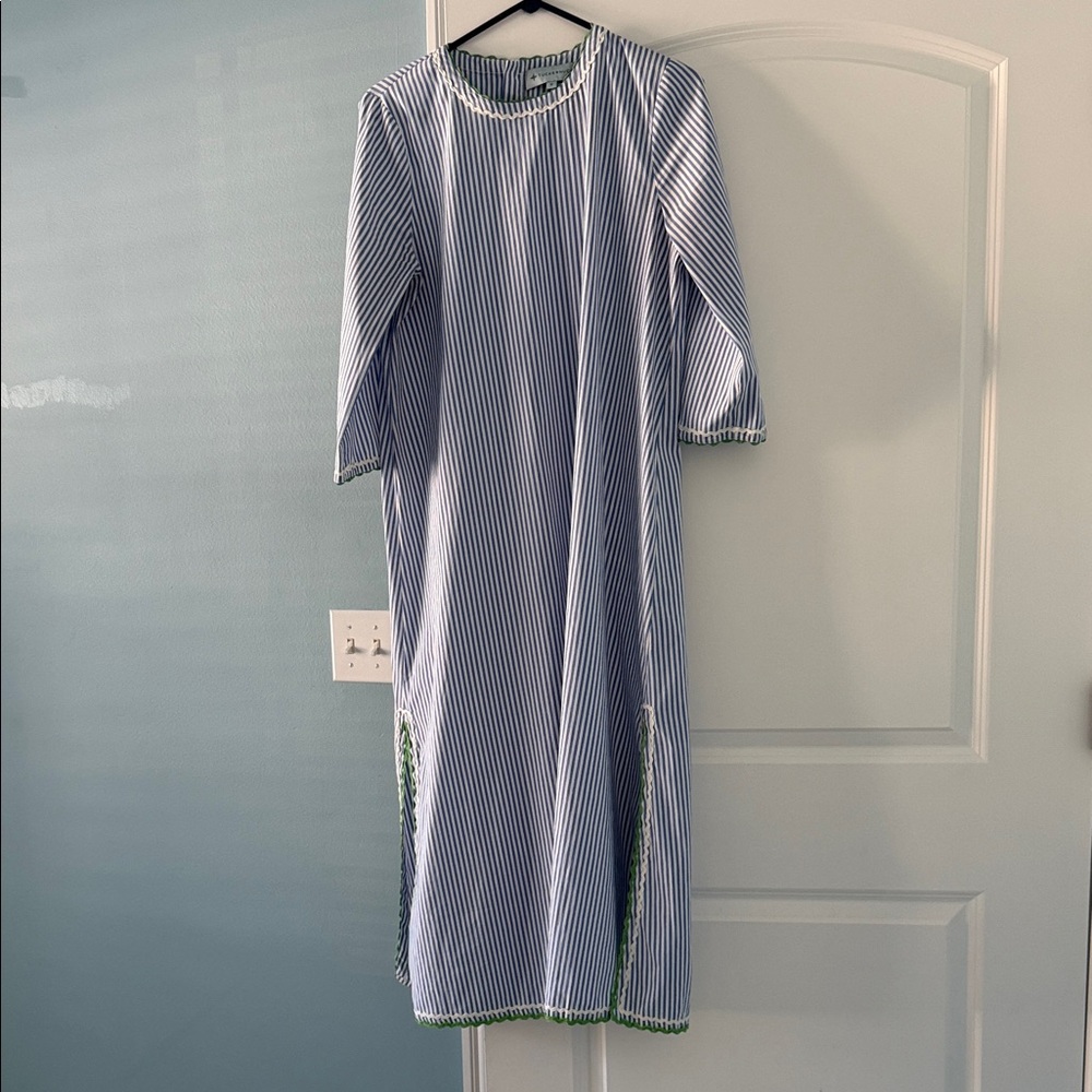 Tuckernuck Blue and White Striped Dress with Ric Rac Detail